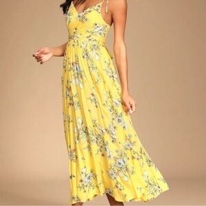 Lulus Meadow flowers yellow tie shoulder dress size small